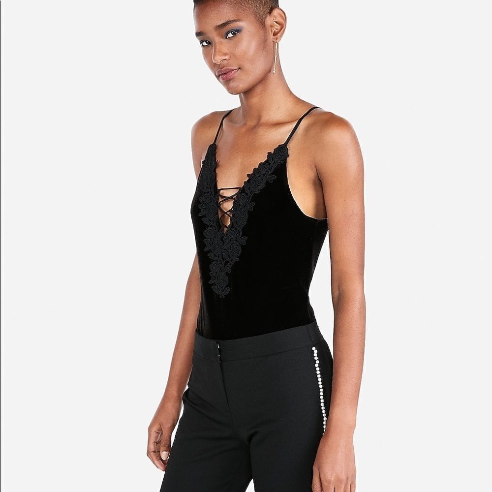 ✨3xHP✨ Petite Crochet Lace Velvet Thong Bodysuit✨